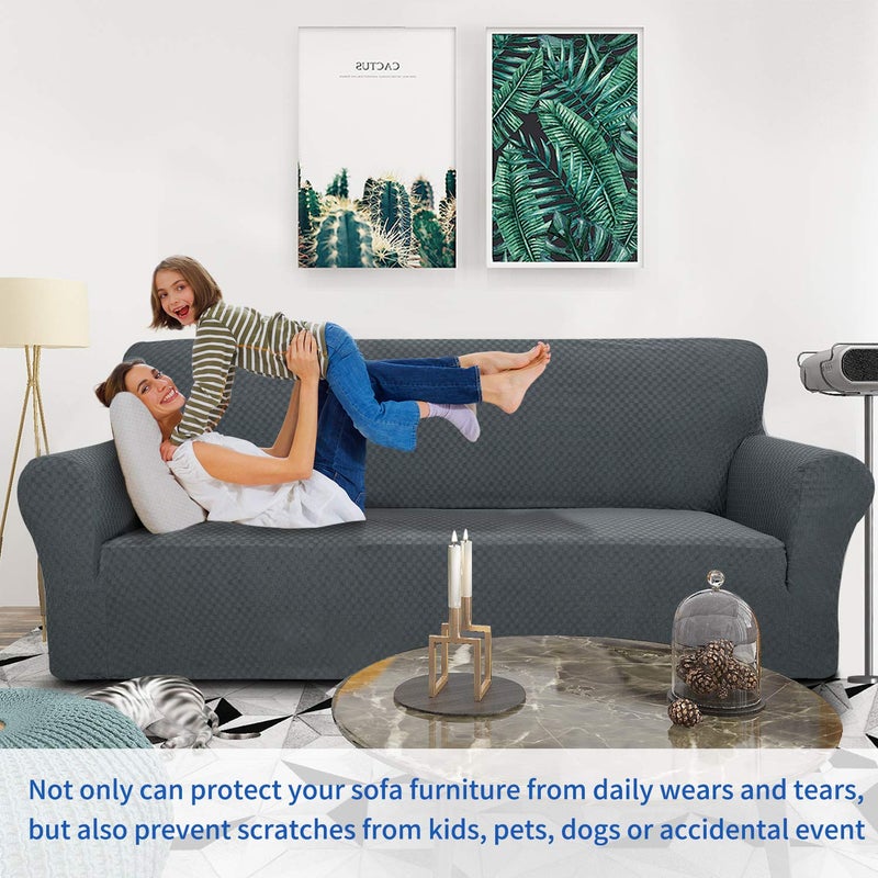 ZNSAYOTX 1 Piece Jacquard Couch Covers for 3 Cushion Couch High Stretch Sofa Cover for Pets Dogs Anti Slip Extra Large Sofa Slipcovers Furniture Protector (XL Sofa, Dark Grey) - Image 2